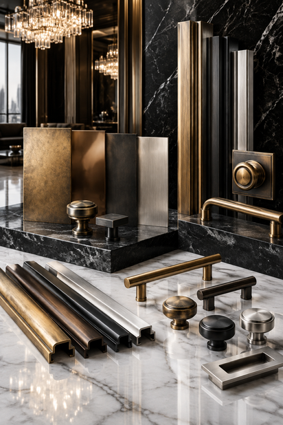 Aged brass bronze steel and nickel finishes