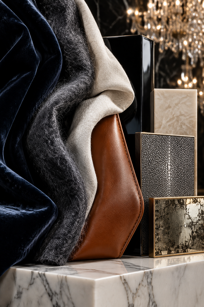 Close editorial study of textiles and specialty surfaces
