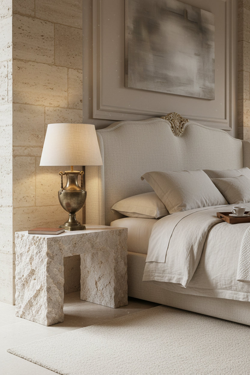 Emerett Nightstand in a bright palatial bedroom
