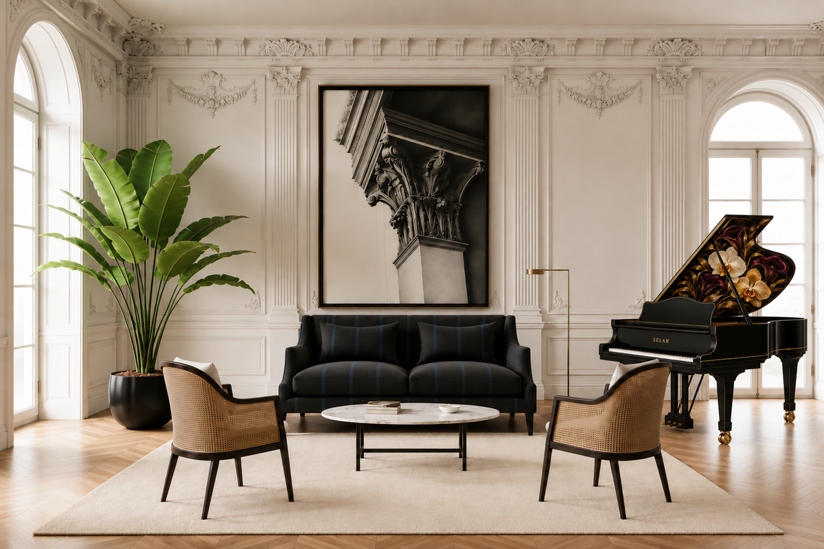 Lookbook room with the replacement piano