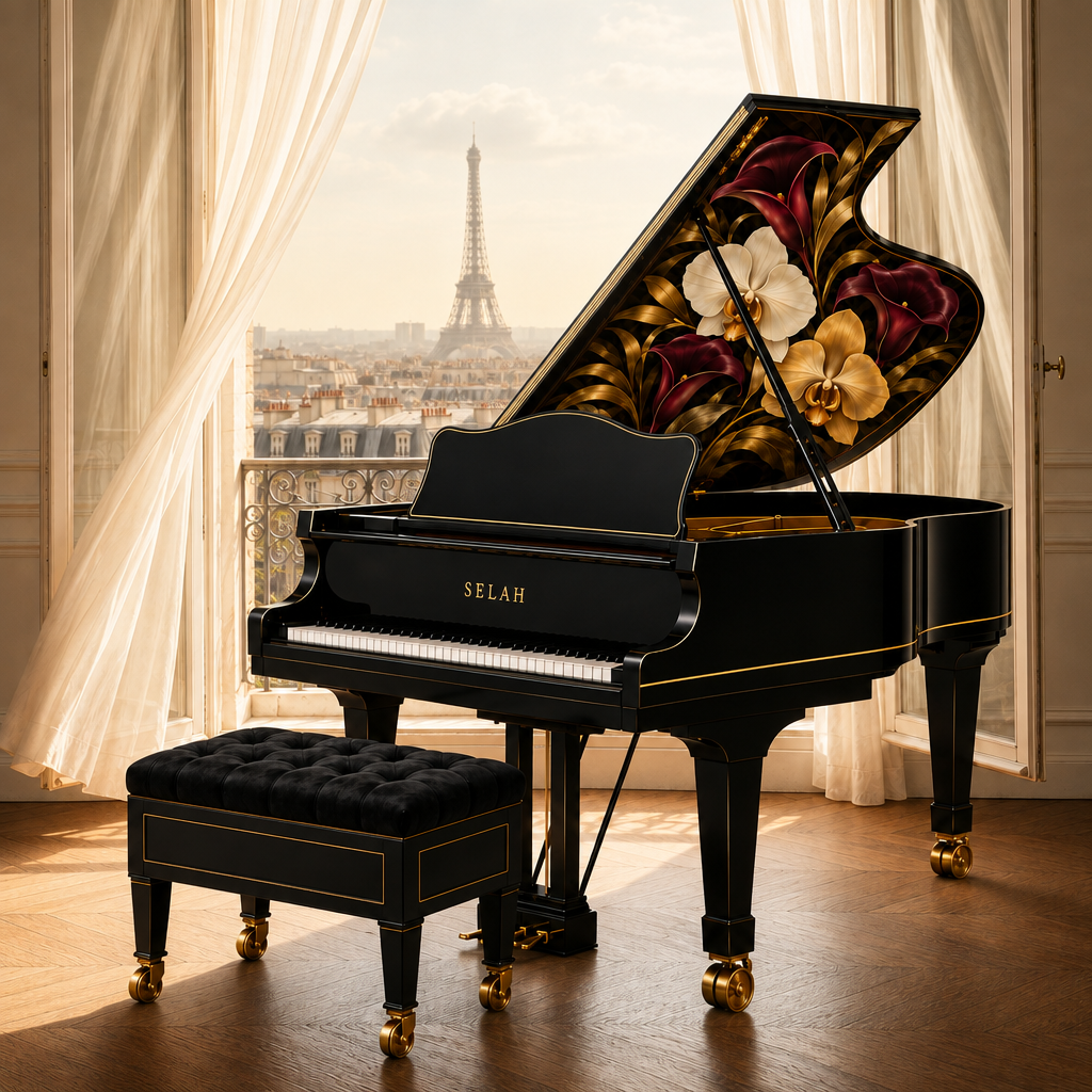 Paris room with the replacement floral piano