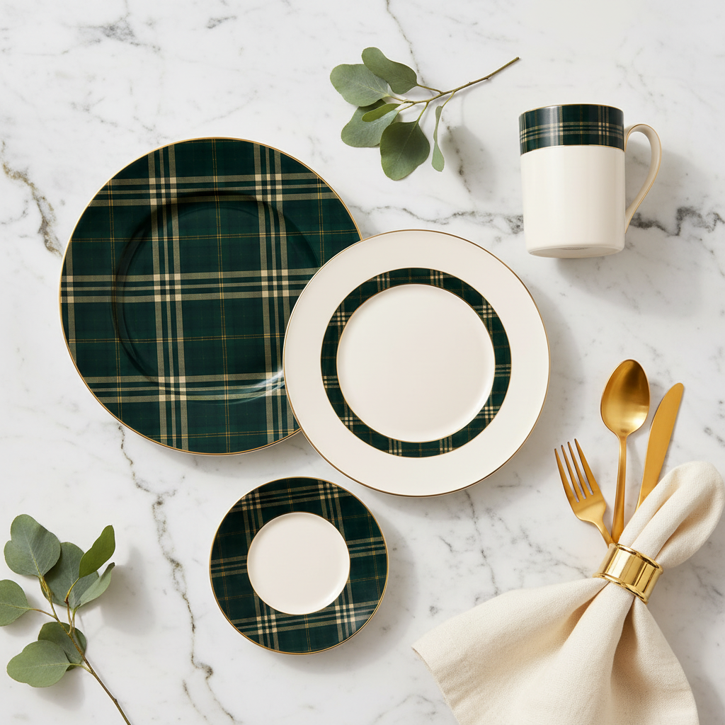 Tartan Dinnerware on Calacatta Marble Fresh