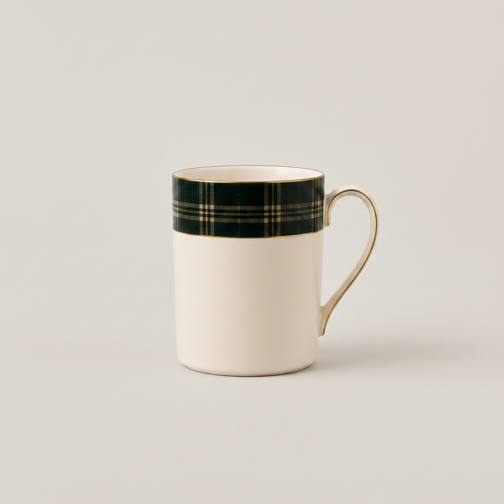 Tartan Mug on #EEECE8 Background